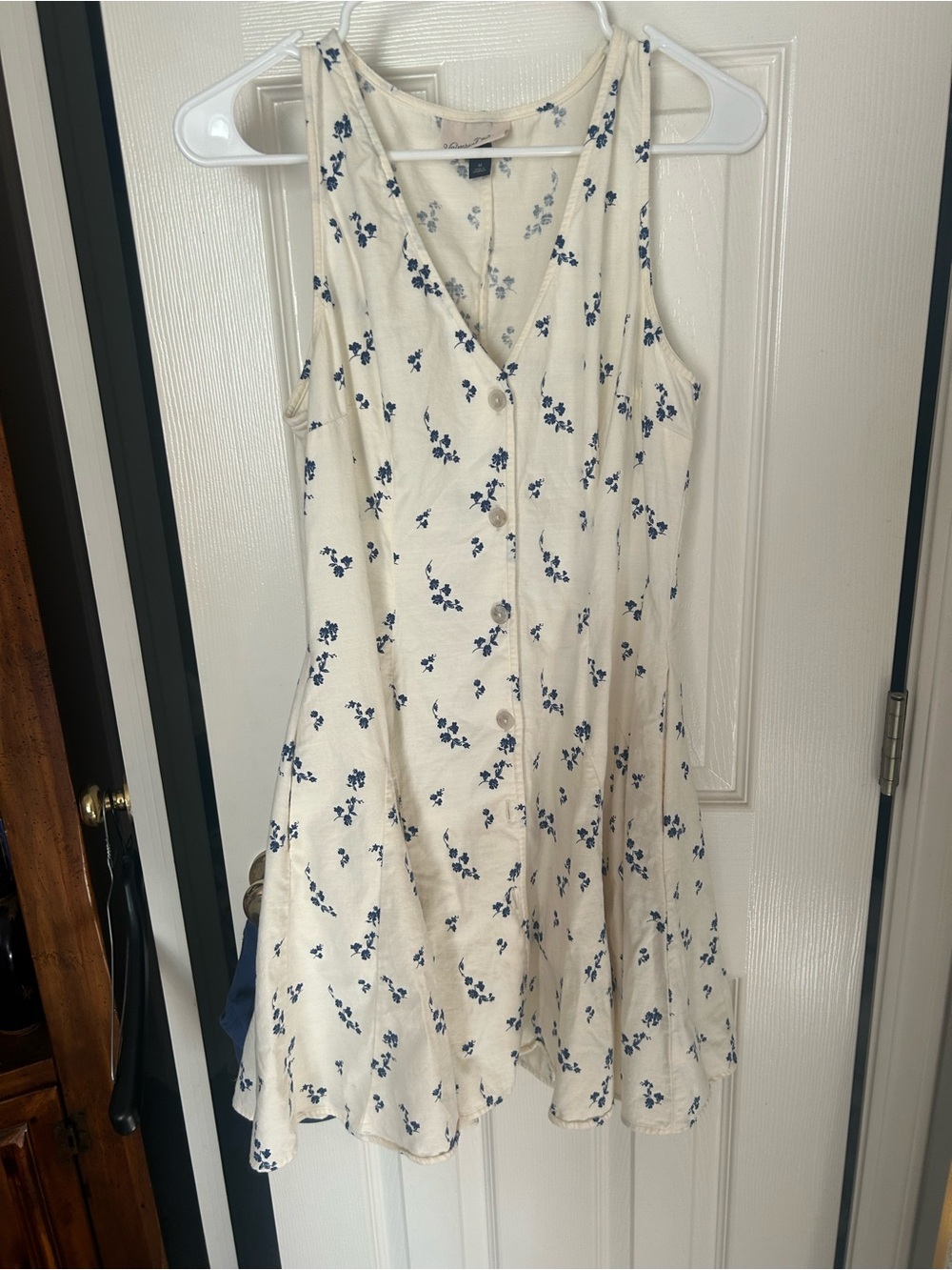 Universal Thread Cream Mini Dress with Blue Floral Print